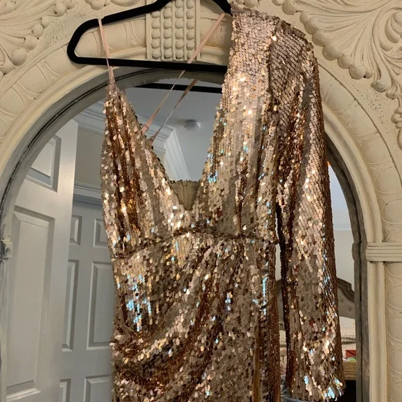 Fashion Nova | Dresses | Fashionova Rose Gold Sequin One Shoulder Dress |  Poshmark